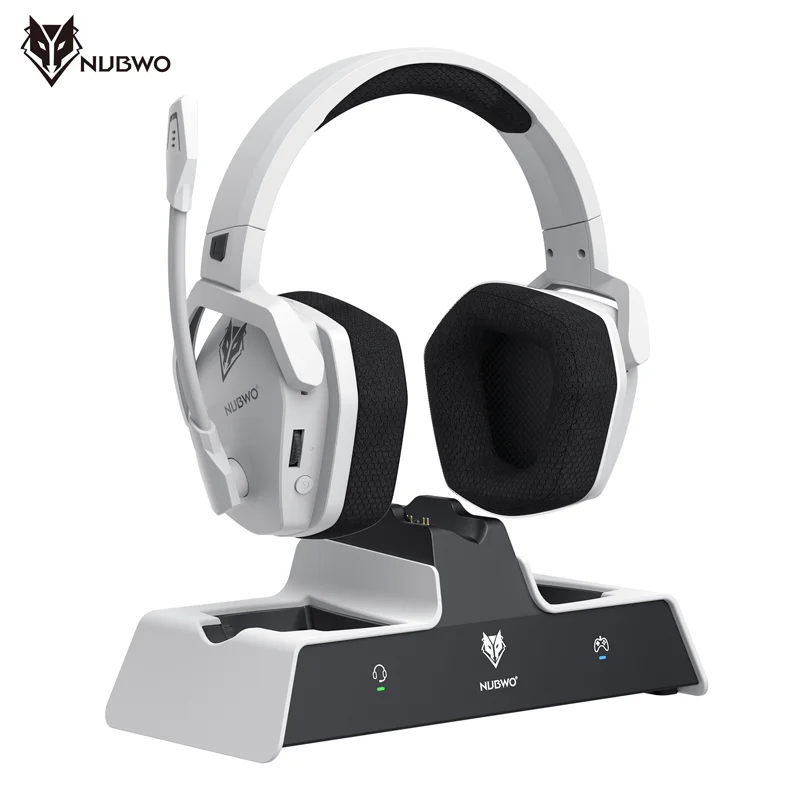 Gaming-Headset Kabellos NUBWO G06 mit Ladestation für Headset und PS5 Controller Lange Akkulaufzeit Stereo Mikrofon HD Geräuschunterdrückung RGB LED-Licht Immersiver Klang Tiefen Bass PS5 PS4 PC Switch Telefon Laptop