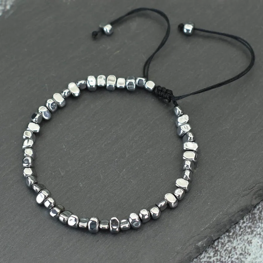 Antike Männer Armband Silber Unregelmäßige Hämatit Stein Armband Frauen Hip Hop Biker Schnürung Einstellbare Brazlets Perlen Zubehör