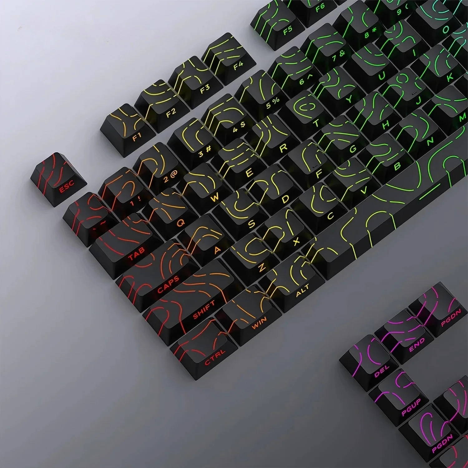 Neue topografische Tastenkappen 4.0-Version Shine Through 98-Tasten PBT Cherry Profile Side Print Hintergrundbeleuchtung für mechanische MX Gamer-Tastatur Image