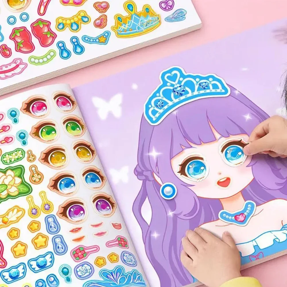 1 Set Spielzeug-Puzzle-Aufkleber Wiederverwendbar für Mädchen Cartoon-Prinzessin Gesichtsaufbau-Aufkleber Bastelarbeiten Kreative Kinder-Aufkleber Image