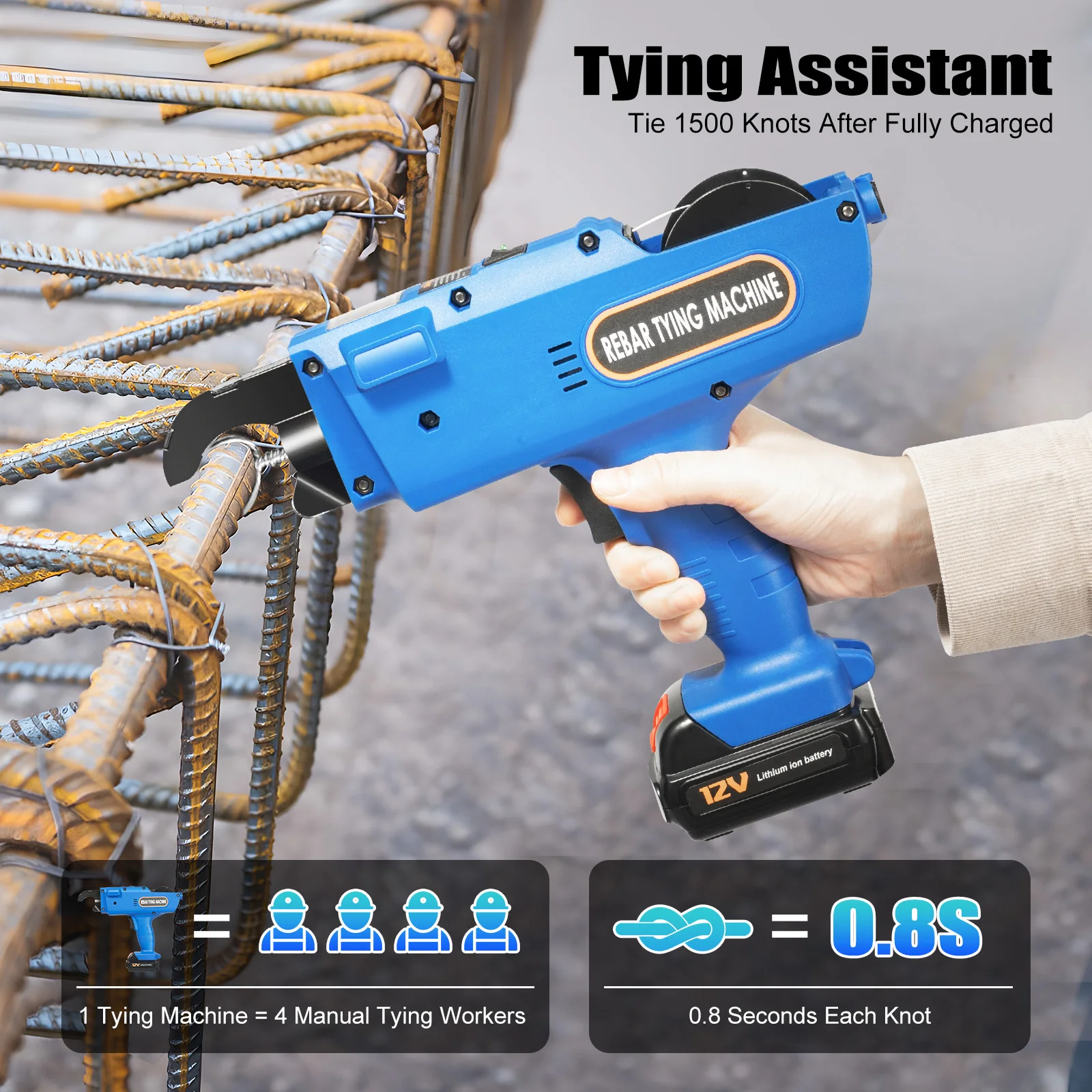 8mm-34mm Automatische Rebar Tier Bindemaschine 12V 4500mAh Elektrische Handheld Rebar Bindemaschine Draht Zangen Werkzeug kit mit Batterien Image