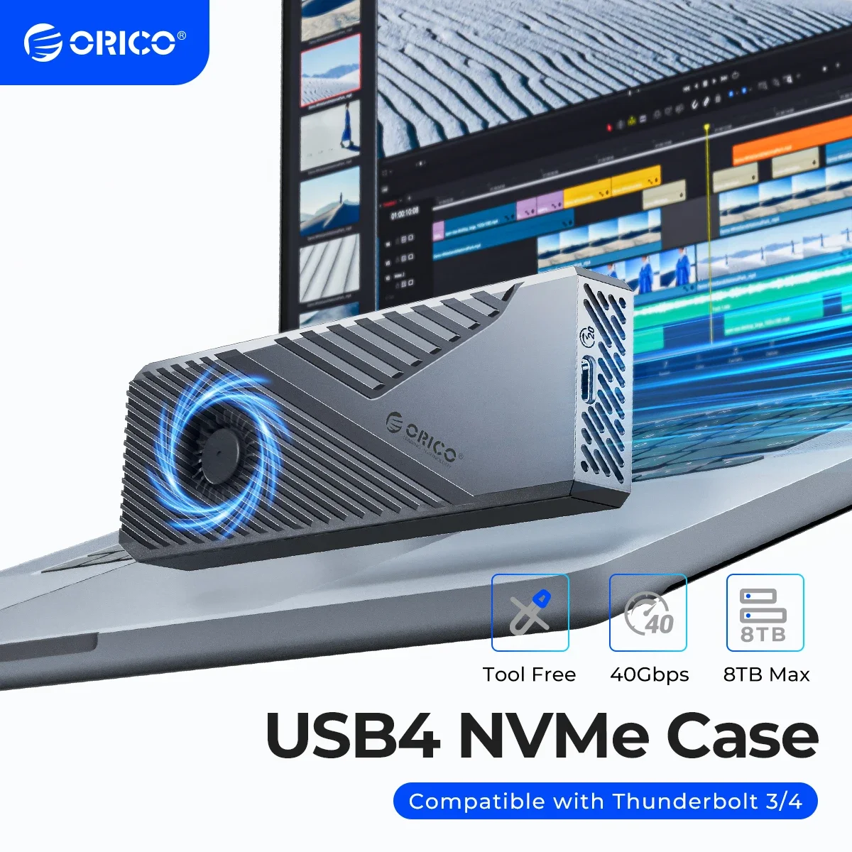ORICO USB4 40 Gbit/s Gehäuse für NVMe SSD, 8 TB Max PCIe 4.0 Aluminiumgehäuse, kompatibel mit Mac & Windows Thunderbolt 4 3 Image
