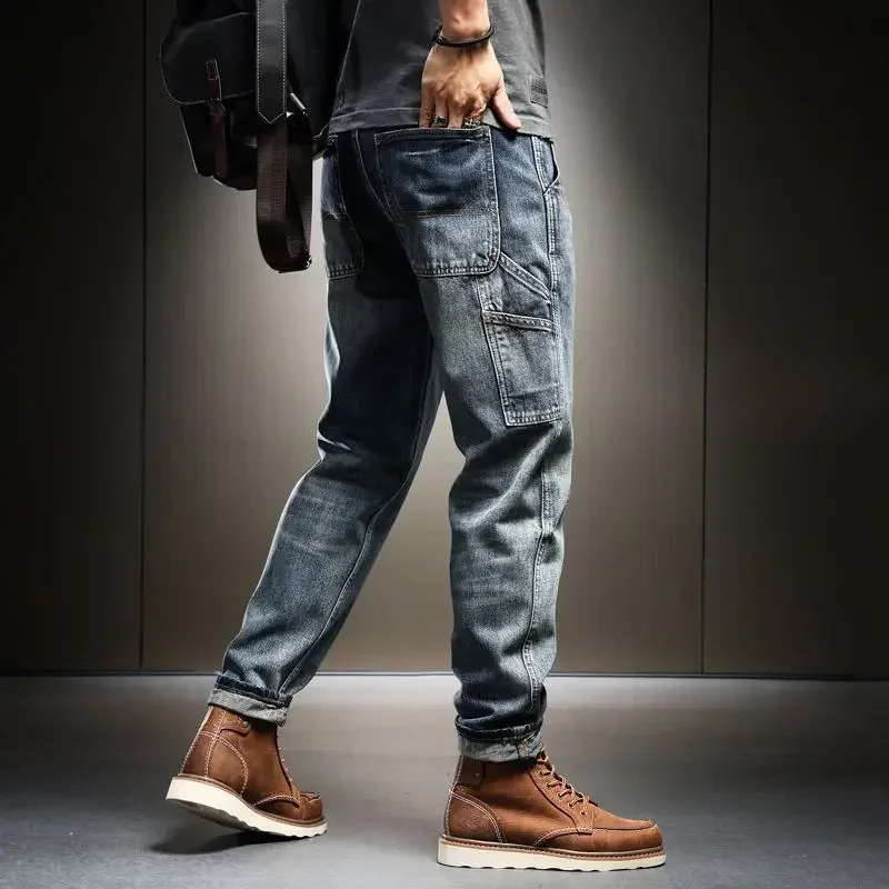 Männliche Cowboy hose Retro gewaschene gerade Jeans für Männer plus Größe Hosen bequeme xs hochwertige breite Bein Denim Kpop billig Image