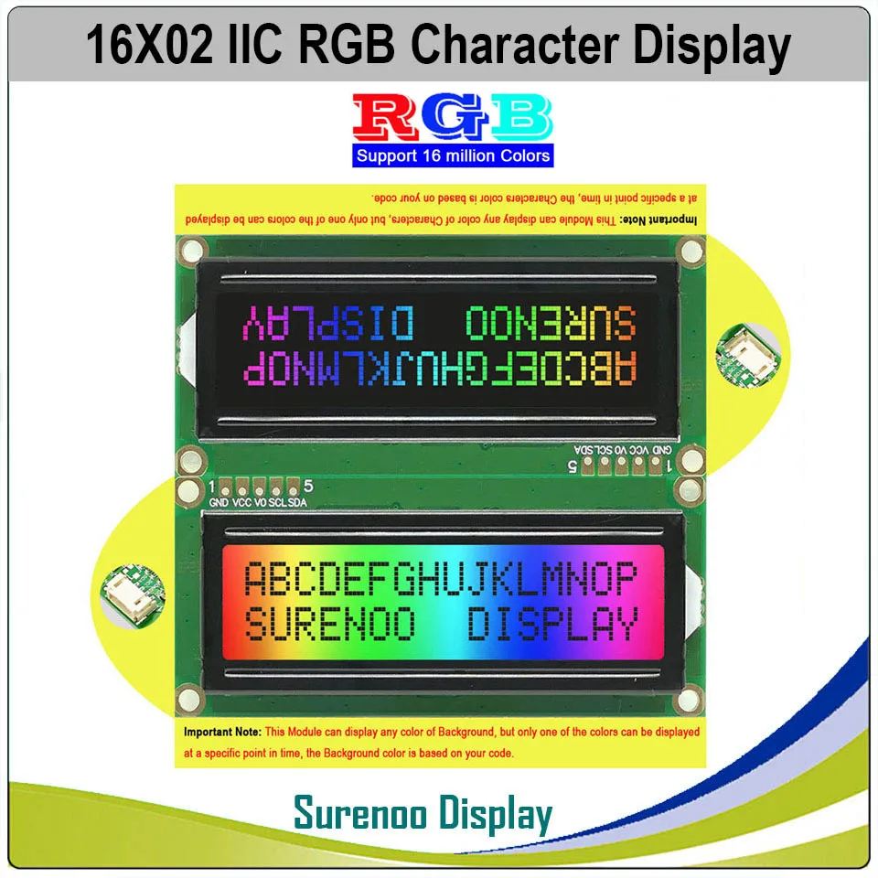 Grove 162 16 x 2 1602 3,3–5 V serielles IIC I2C FSTN-LCD-Modul mit positivem und negativen Zeichen, LCM-Panel mit RGB-Hintergrundbeleuchtung Image