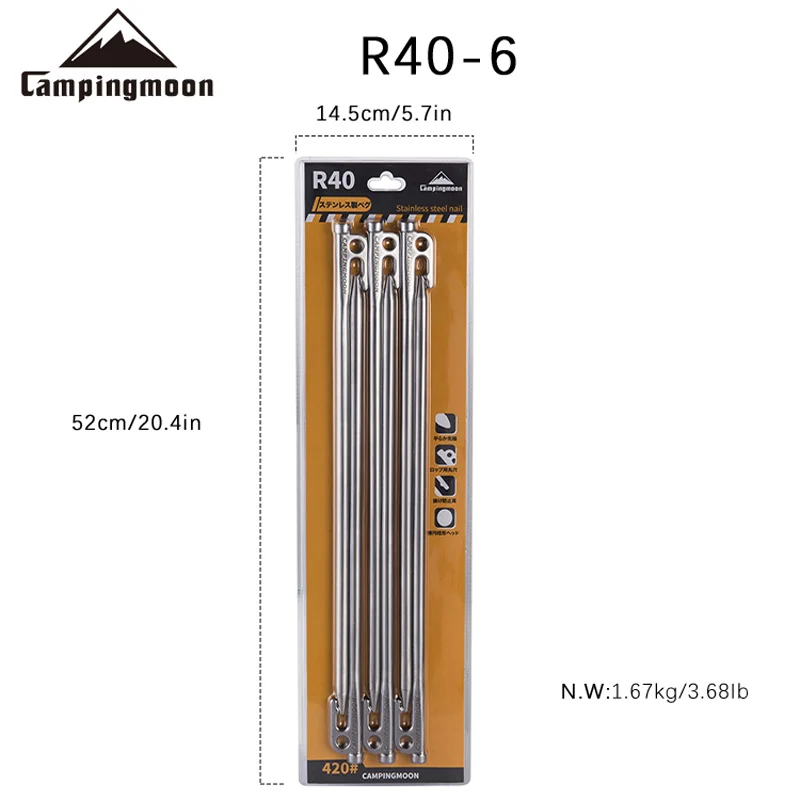 Campingmoon R40-6 Zelthering Zeltnagel Titan Zelthering Ultraleichtes Metall Outdoor Camping Wandern Reisen # Stahl CN;ZHE Image