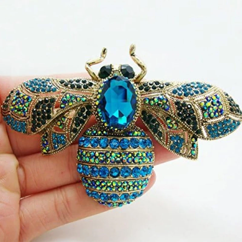 Luxus Voller Kristall Übertriebene Biene Brosche Pin Vintage Barock Glänzende Boutique Mittleren Design Abzeichen Zubehör Für Frauen Mädchen Image