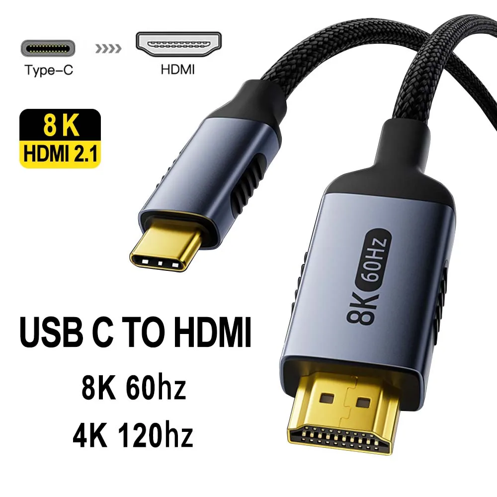 8K USB-C-auf-HDMI-2.1-Kabel, 8k@60hz, 4K@120hz, Typ-C-HDMI-Kabel, HDMI-kompatibler Konverter-Adapter für Thunderbolt 3/4 Laptop-TV Image