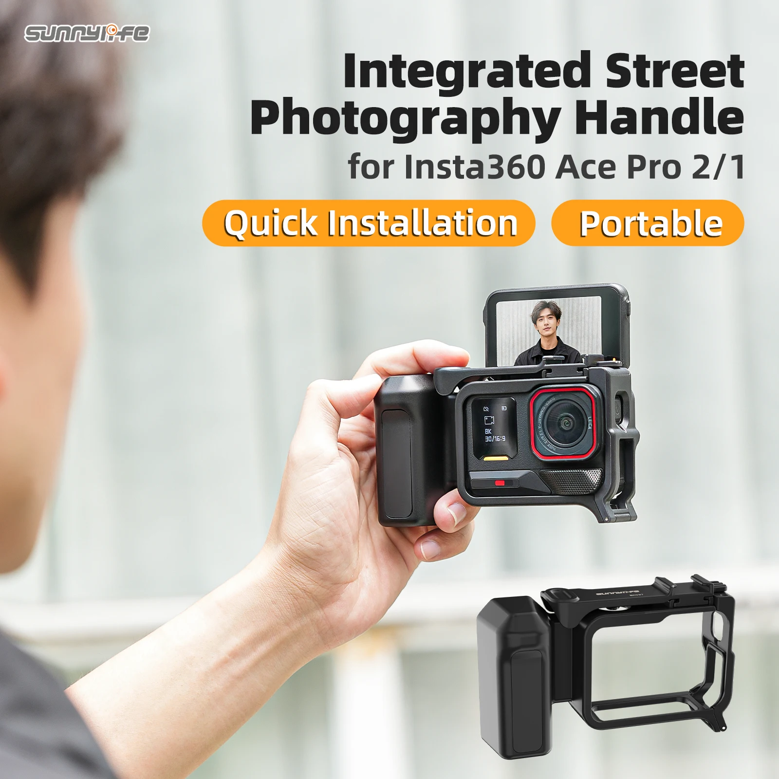 Street Grip Kit für Insta360 Ace Pro 2/Ace pro Handgriffhalterung Schnellverschluss-Kaninchenkäfig mit Auslöser-Schutzrahmen