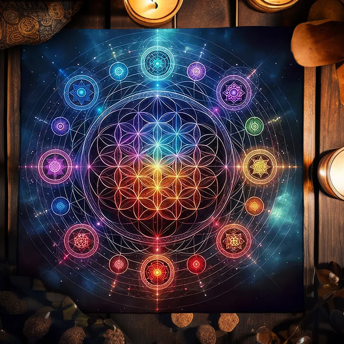 Tarot-Tischdecke, Mandala-Blume des Lebens, Altartuch für Wahrsagerei, Meditation, Kreis, Galaxie, Tarot-Matte, spirituelles Oracle-Kartenpad Image