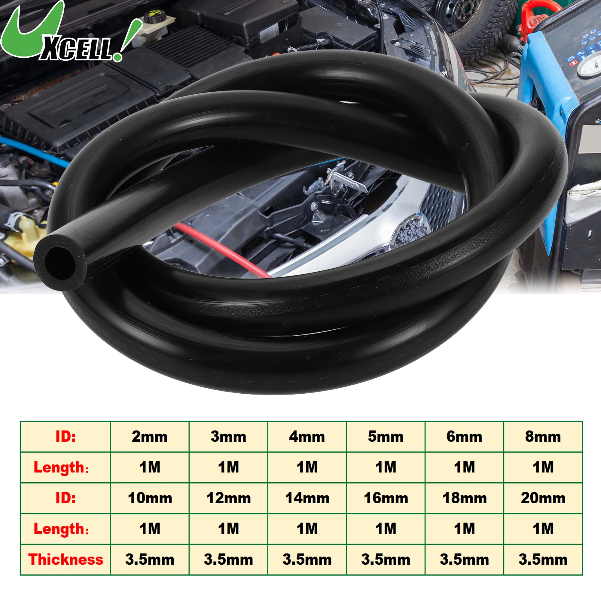 UXCELL 1 m langer Silikon-Vakuumschlauch, Motor, Auto-Vakuumleitung, Silikon, hohe Temperatur, 2–20 mm Innendurchmesser, 3,5 mm Dicke Image