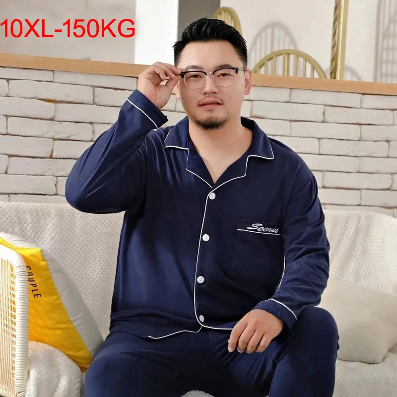 Herren-Pyjama-Sets, 100 % Baumwolle, lässig, locker, Heim-Nachtwäsche, große Größe 7XL 9XL 10XL Pyjamas, bequeme Oversize-Homewear, 150 kg, 50 Image