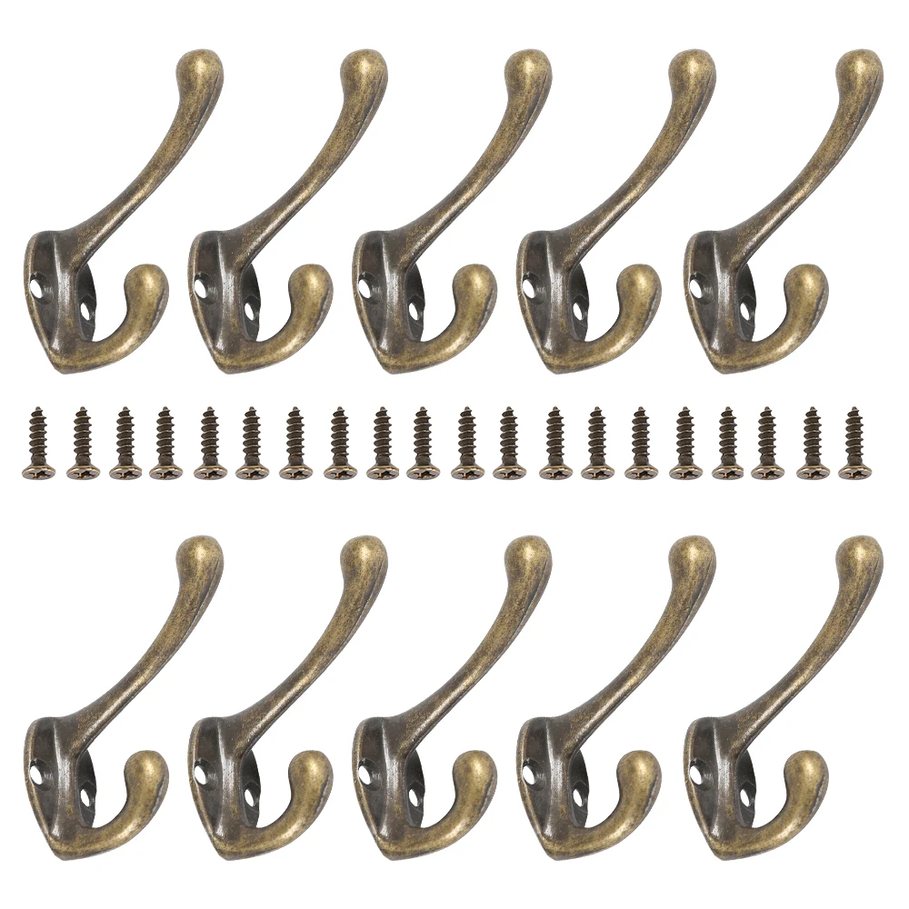 10/20 Stück Wandmontierte Kleiderhaken, Schwerlast-Doppel-Kleiderhaken in Bronze-Vintage-Optik mit Schrauben für Tür, Badezimmer