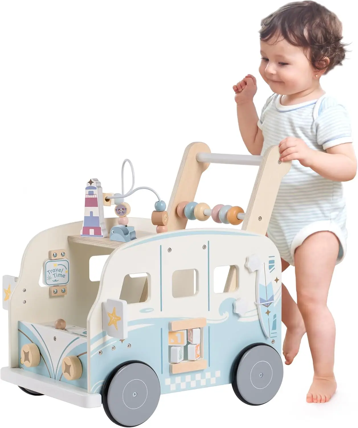 Robotime Robud Lauflernhilfe aus Holz für Babys, zum Aufdrücken, Aktivitätslaufhilfen mit Rädern, multifunktionaler Lauflernhilfe, Geschenk für Jungen und Mädchen Image