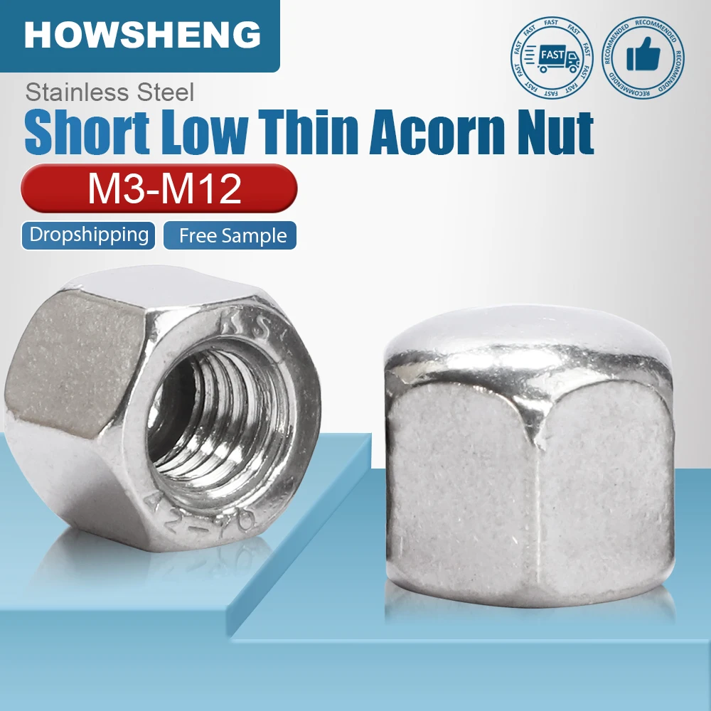 HOWSHENG 1–10 Stück Sechskant-Mutter mit kurzer, niedriger, dünner Kappe, M3, M4, M5, M6, M8, M10, M12, Edelstahl, Sechskant-Abdeckung, Blindmutter Image