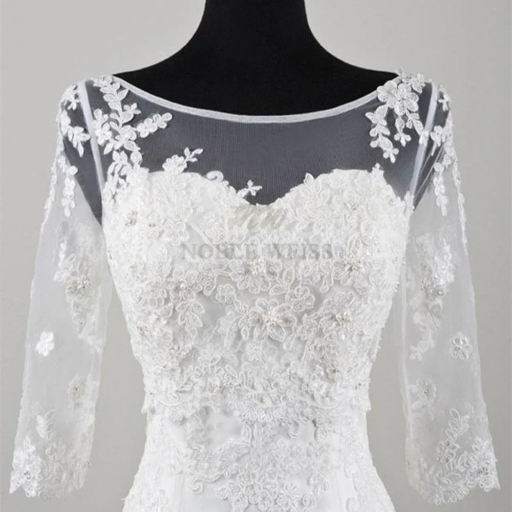 3/4 Langarm-Hochzeits-Bolero mit U-Ausschnitt, Braut-Wraps für Hochzeit, Party, Abschlussball, Perlen-Brautjacke, Bolero, Achselzucken, individuell gestaltet Image