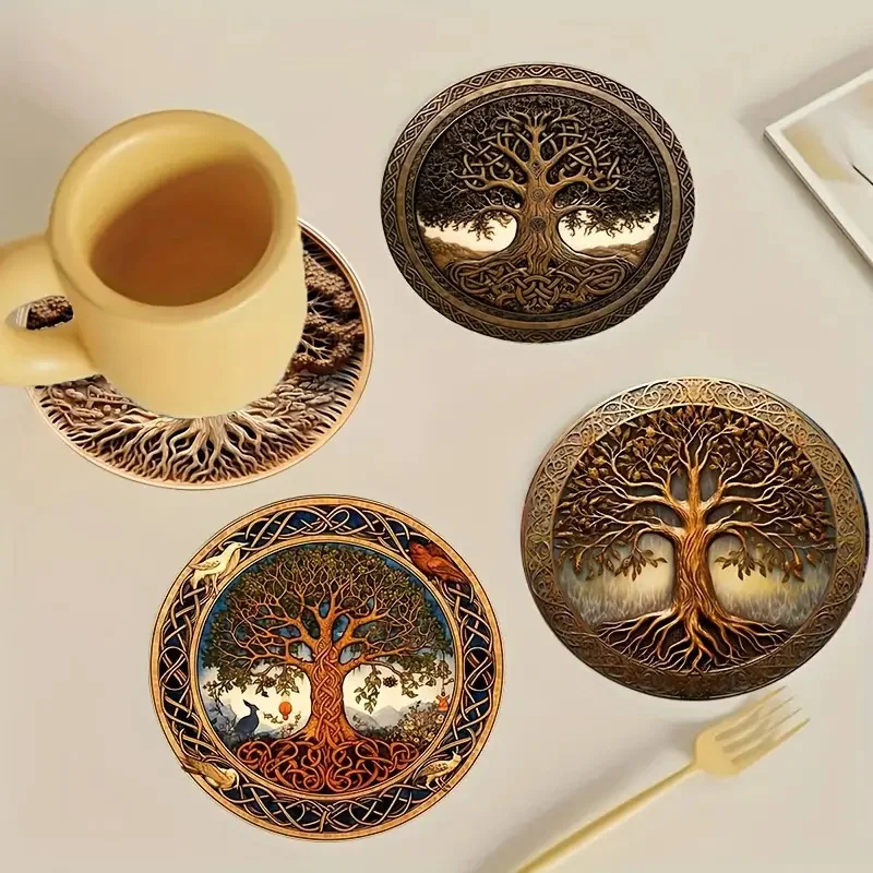 8-teiliges Set mit kunstvoll bemalten Untersetzer aus Holz, hitzebeständige Tischsets, farbenfrohe, sprühlackierte Tischsets aus Holz, rutschfeste Tischsets Image