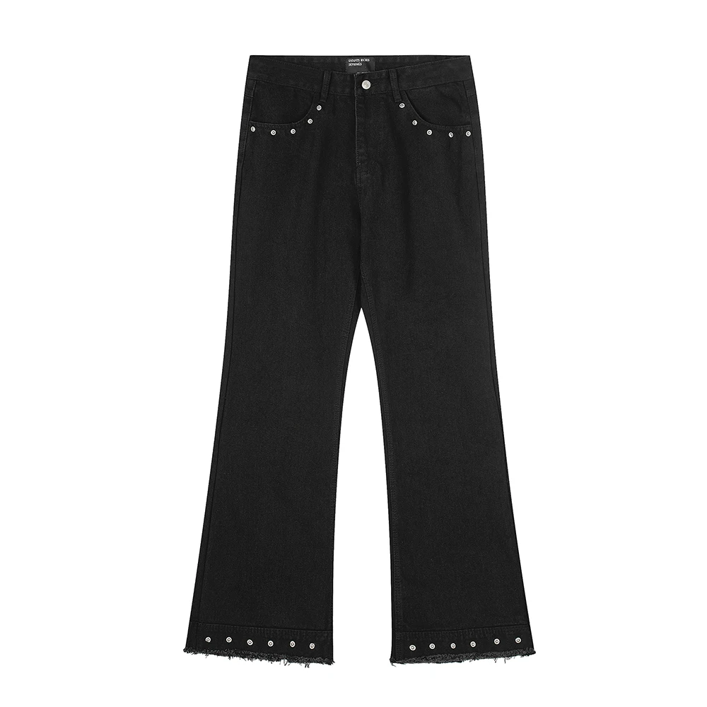 Neue Mode Gestickte Flares Schwarz Boot Cut Herren Streetwear Vintage Casual Lose Baggy Jeans Übergroßen Casual Denim Hosen