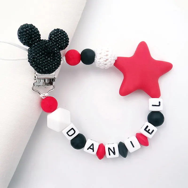 Mauskopf-Stil, handgefertigt, personalisierter Name, Schnullerclips, Silikon-Attache, Tetine, personalisierbar, für Kleinkinder, Chupetero Personalizado Image