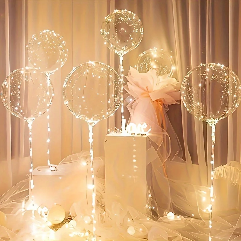 6 LEDs leuchtende transparente Luftballons für Hochzeiten, Geburtstage, Junggesellenabschiede (Batterie nicht im Lieferumfang enthalten), Valentinstag, Jahrestag Image