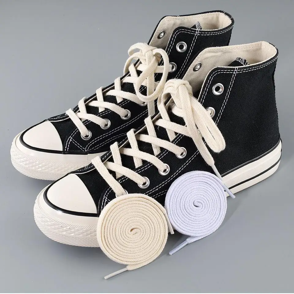 1 Paar Baumwolle Flache Schnürsenkel Sneakers Canvas Schnürsenkel Damen Herren Schnürsenkel Weiß Schwarz Beige Klassische Schnürsenkel für Schuhe Saiten