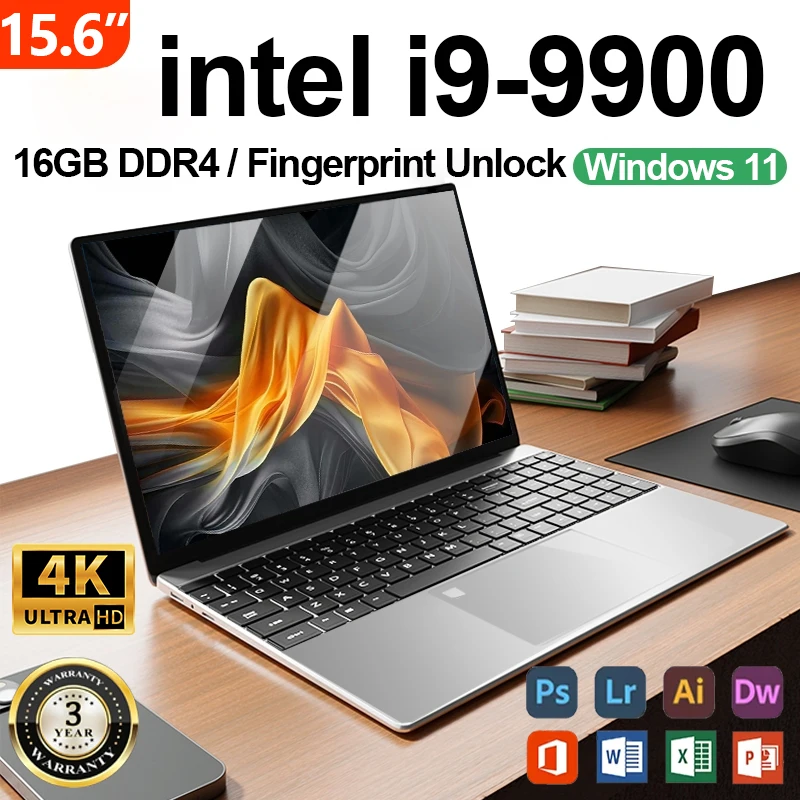 Neuer Büro-Laptop Intel Core i9 9900 15,6 Zoll 4K HD-Bildschirm Windows 11 16GB RAM 1TB SSD Tragbarer Schlanker Laptop PC Gamer Computer Image