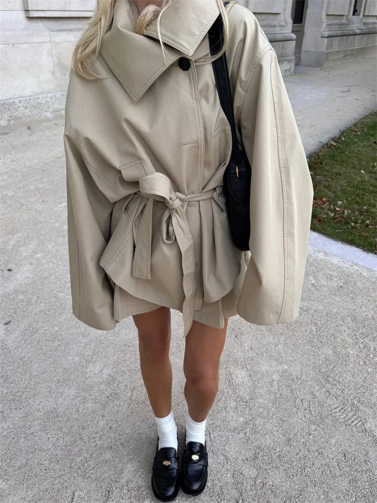 Tossy Fashion Pendeln 2-teiliges Set Shorts für Frauen Schnürrevers Lose Manteljacke und kurze Sets Bandage Weibliche Outfits Neu Image