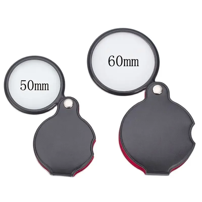 50/60mm Mini Lupe 6/8X Gefaltet Leder Fall Tragbare Handheld Lesen Zeitung Schmuck Geschenk Einzel Glas objektiv Lupe Image