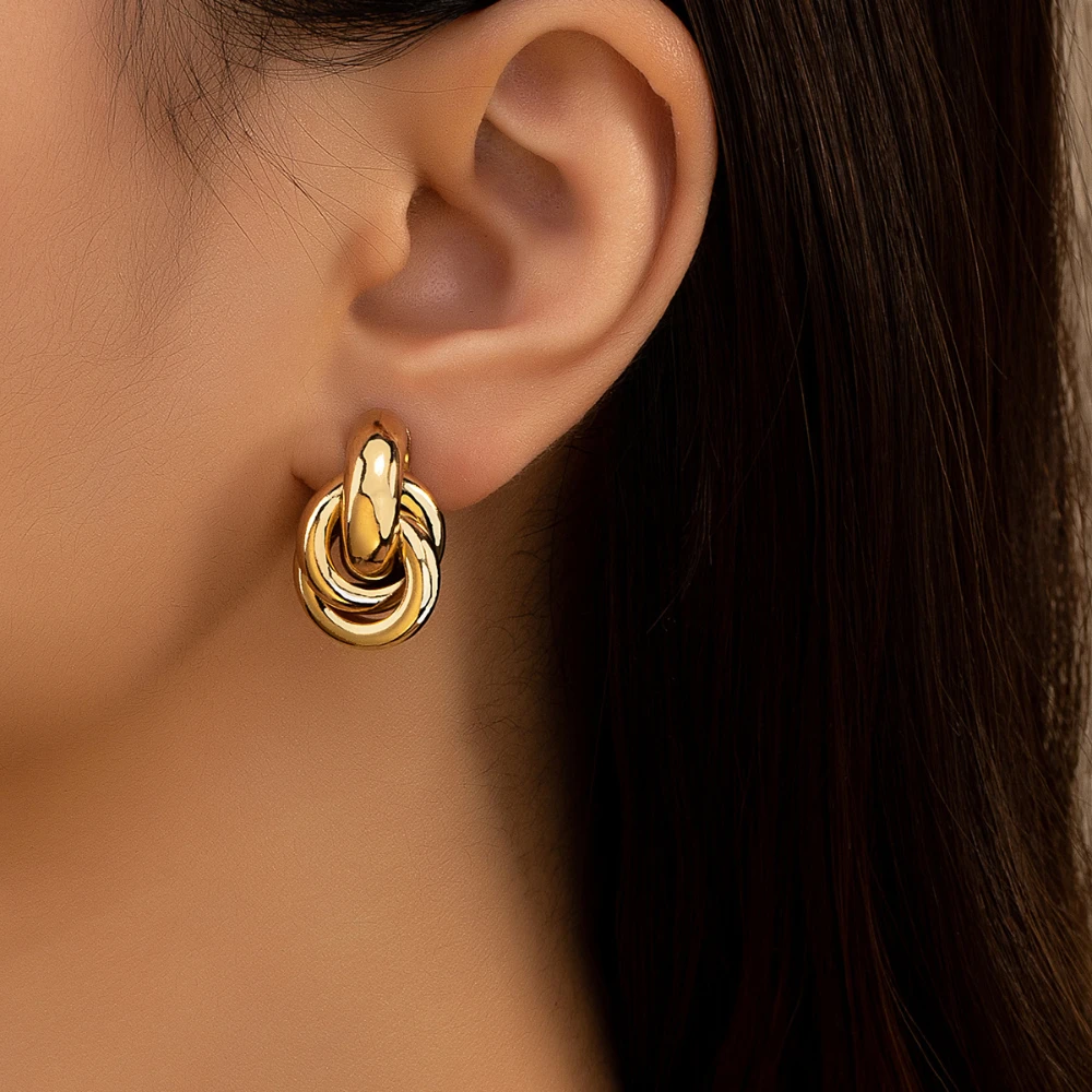 Gold Silber Farbe Knoten Creolen Für Frauen Glänzende Beschichtung Trendy Ohrring Stud Nette Täglichen Verschleiß Schmuck Image