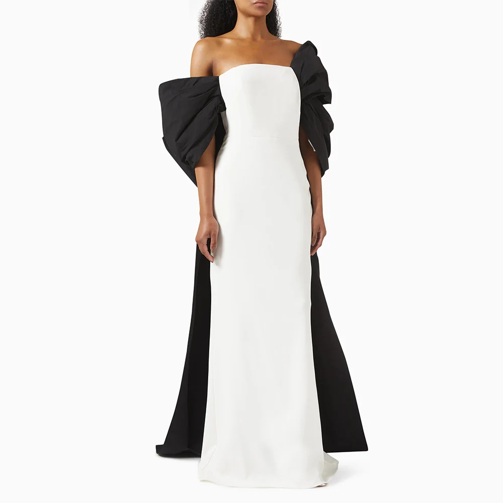 Elegantes Abendkleid in Weiß und Schwarz, Puffy, ff the Shoulder Column, Abendparty-Kleider für Damen, 2025, drapierte Abendkleider mit Schleife