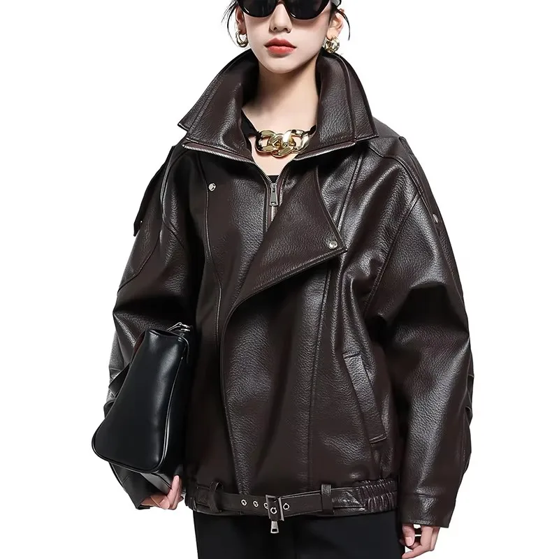 Mauroicardi Frühling Herbst Coole Übergroße Schwarz Weiche Pu Leder Moto & Biker Jacke Männer Gürtel Runway Europäischen Mode Kleidung 2025 Image