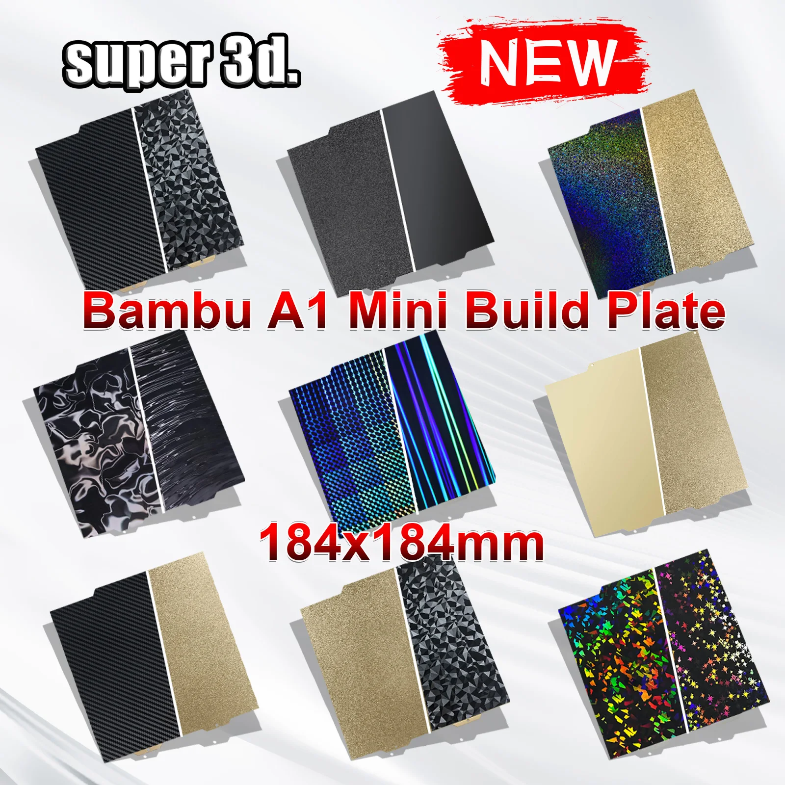 BambuLab A1 Mini-Bauplatte, glatt strukturiert, H1H PEY PEO PET PEI-Bett, Federstahl, Pei-Blatt 184 x 184 für 3D-Drucker, Bambulabs Image