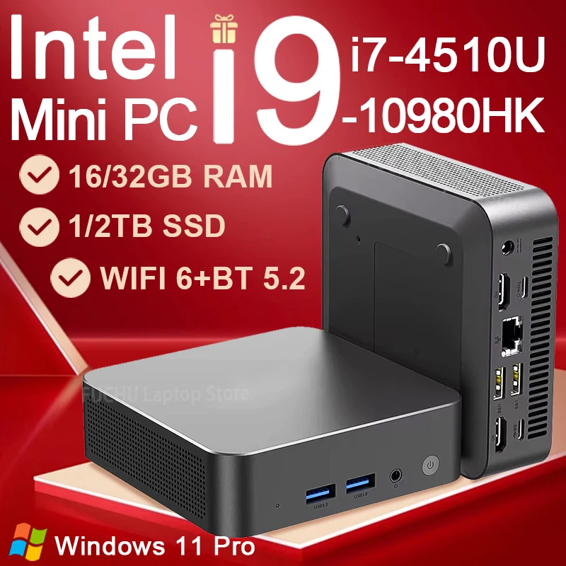 Neuer Mini-PC Intel i9 10980HK i7 4510U Windows 11 Office Home Desktop-Computer 16GB 32GB RAM 1TB SSD Tragbarer Gaming-PC Gamer