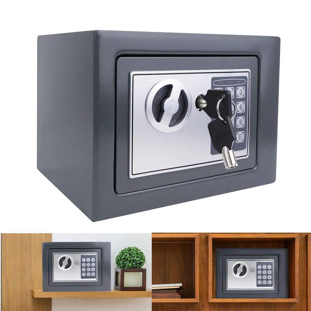 4,6L Tresor Für Zuhause, Diebstahlsicherer Elektronischer Safe Mit 2 Schlüsseln, Digitale Sicherheitsbox, grau Image
