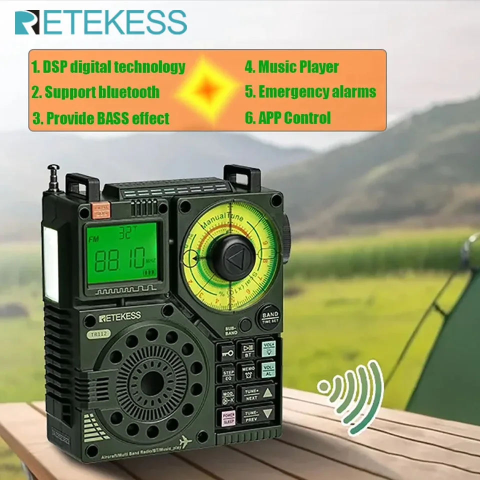 Retekess TR112 Radios Tragbarer AM FM Radio Receiver Amateurfunk Notfall Amateur Kurzwellenradio SW AIR Band VHF WB Wecker Image