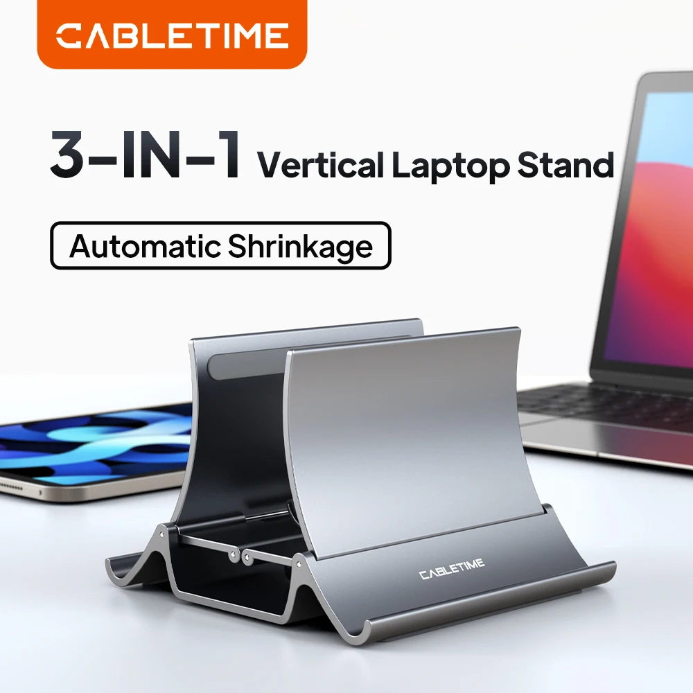CABLETIME Vertikaler Laptop-Ständer, Wärmeableitung, rutschfester Silikon-Schwerkrafthalter für MacBook Surface iPad Tablet-Ständer C418 Image