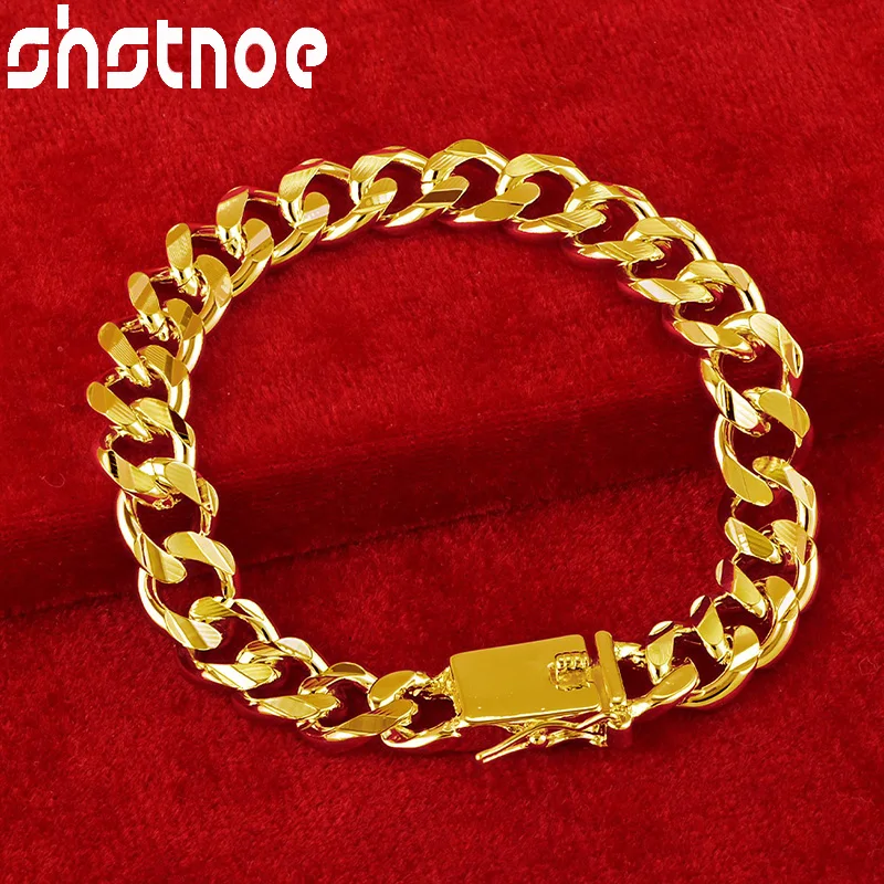 SHSTONE 18K Gold 10mm Kubanische Kette Kuba Armbänder Für Männer Frau Party Hochzeit Verlobung Weihnachten Hip Hop mode Schmuck Image
