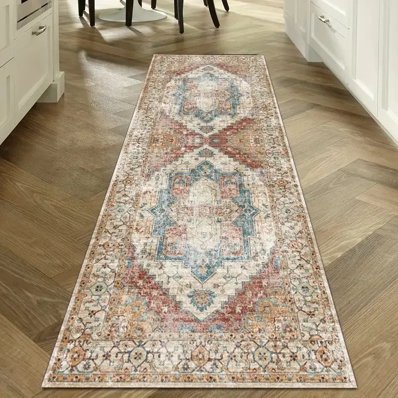 VIKAMA Waschbarer Flur-Läufer-Teppich für Heimdekoration, lange Vintage-Küchenteppiche mit rutschfester Rückseite für Wohnzimmer und Schlafzimmer Image