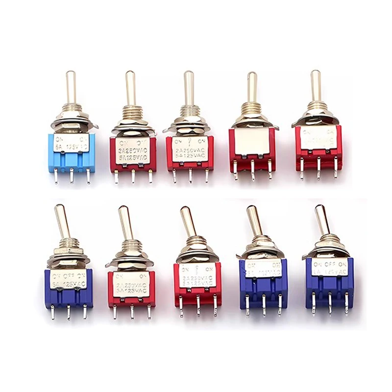 10 Stück MTS-102 103 202 203 3-poliger 6-poliger Mini-Kippschalter zum Schalten von Lampenlicht EIN-AUS-EIN / EIN-EIN-Schalter 6A 125VAC Image