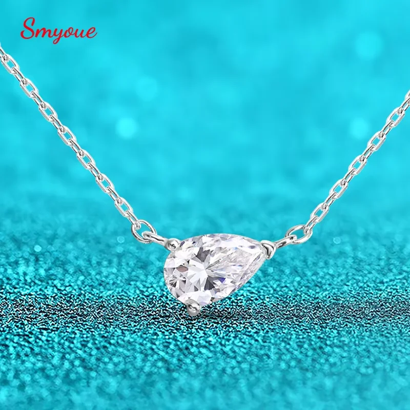 Smyoue 18k vergoldete 1CT 2CT 3CT Birnenschliff Moissanit Halskette für Frauen Klassischer Labordiamant Anhänger GRA Sterling Silber 925 Kette Image