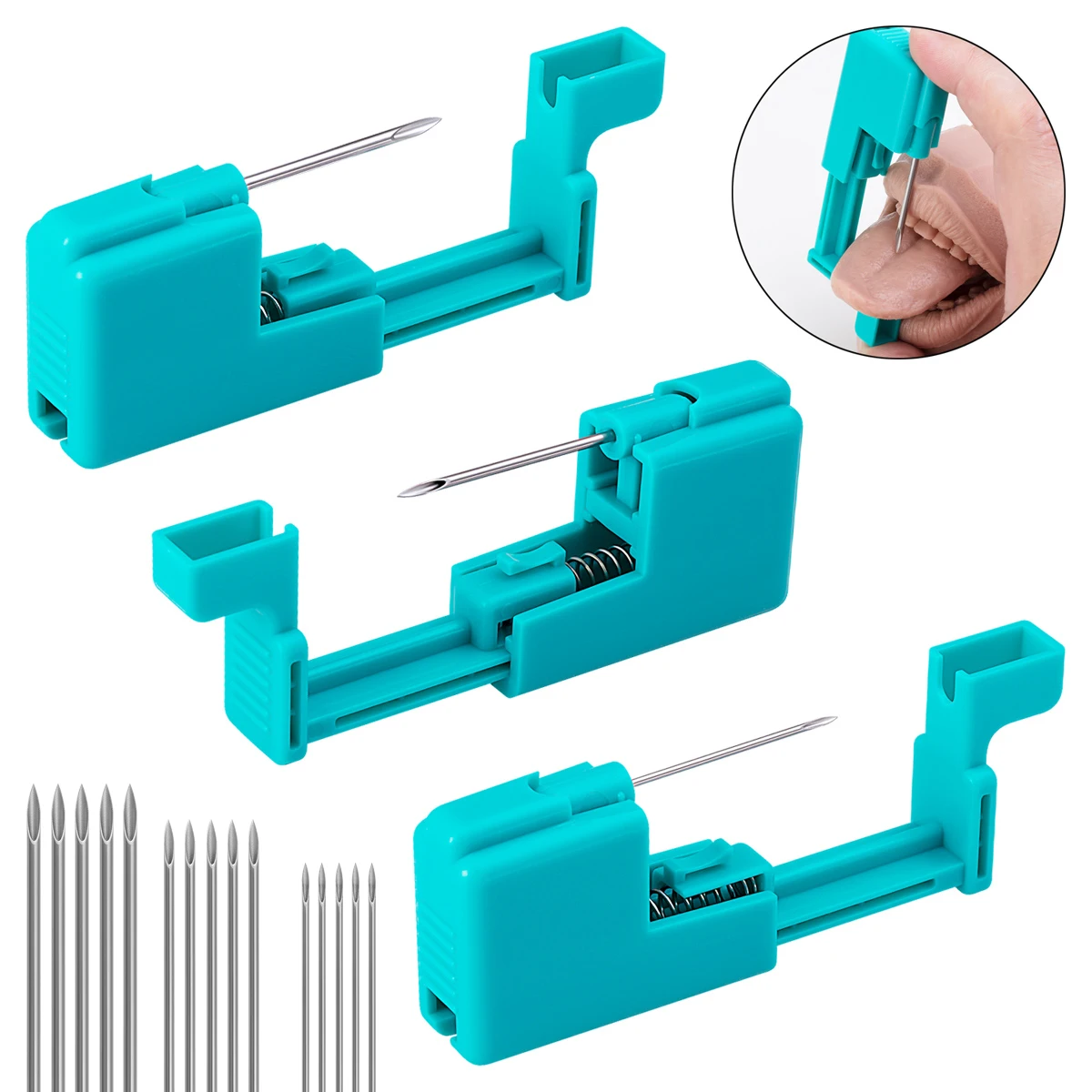 Wiederverwendbare 14G 16G 20G Körper Piercing Gun Piercing Nadeln Tool Kit für Nase Zunge Lippe Augenbraue ohr Knorpel Piercing Schmuck Image