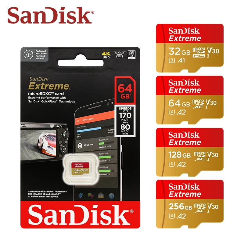 Lexar Extreme V30 microSD TF-Karte Original-Speicherkarte für Drohnen Action-Kamera Max 190 MB/s Micro SD-Karte 32 GB 64 GB 128 GB 256 GB Image