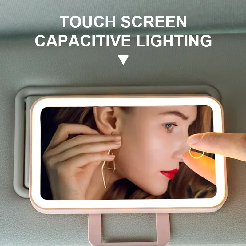 LED-Make-up-Spiegel auf dem Auto, Sonnenblende, wiederaufladbarer Kosmetikspiegel, einstellbare Helligkeit, 360-Grad-Drehung