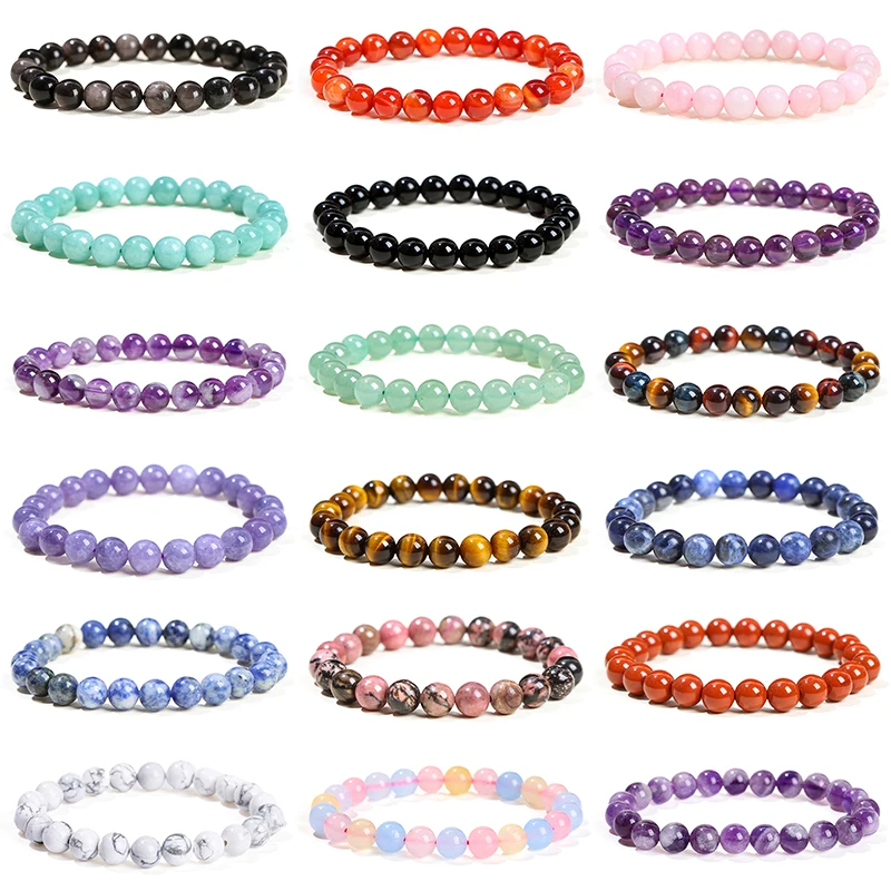 JD Naturstein Perlen Armband Amethyst Tigerauge Kristall Quarz Achat Edelstein Perlen Armreifen Frauen Männer Reiki Healing Schmuck Geschenk