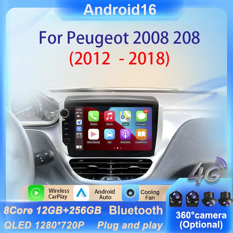 Autoradio Video Multimedia Player Touchscreen für Peugeot 2008 208 2012–2018 Wireless CarPlay GPS Split Screen Nr. 2 DIN WiFi Image