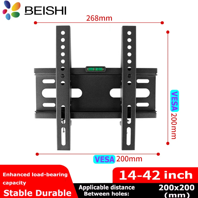 BEISHI TV-Wandhalterung, fest für die meisten 14–42 Zoll großen LED-, LCD- und Plasma-Flach-/gebogenen Fernseher, max. VESA 200 x 200, universelle TV-Halterung