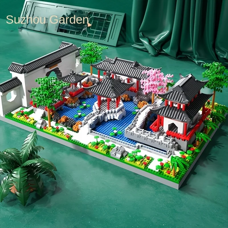 Suzhou Garten chinesische klassische Gebäude Mikropartikel Baustein Modell Dekoration Lernspielzeug Image