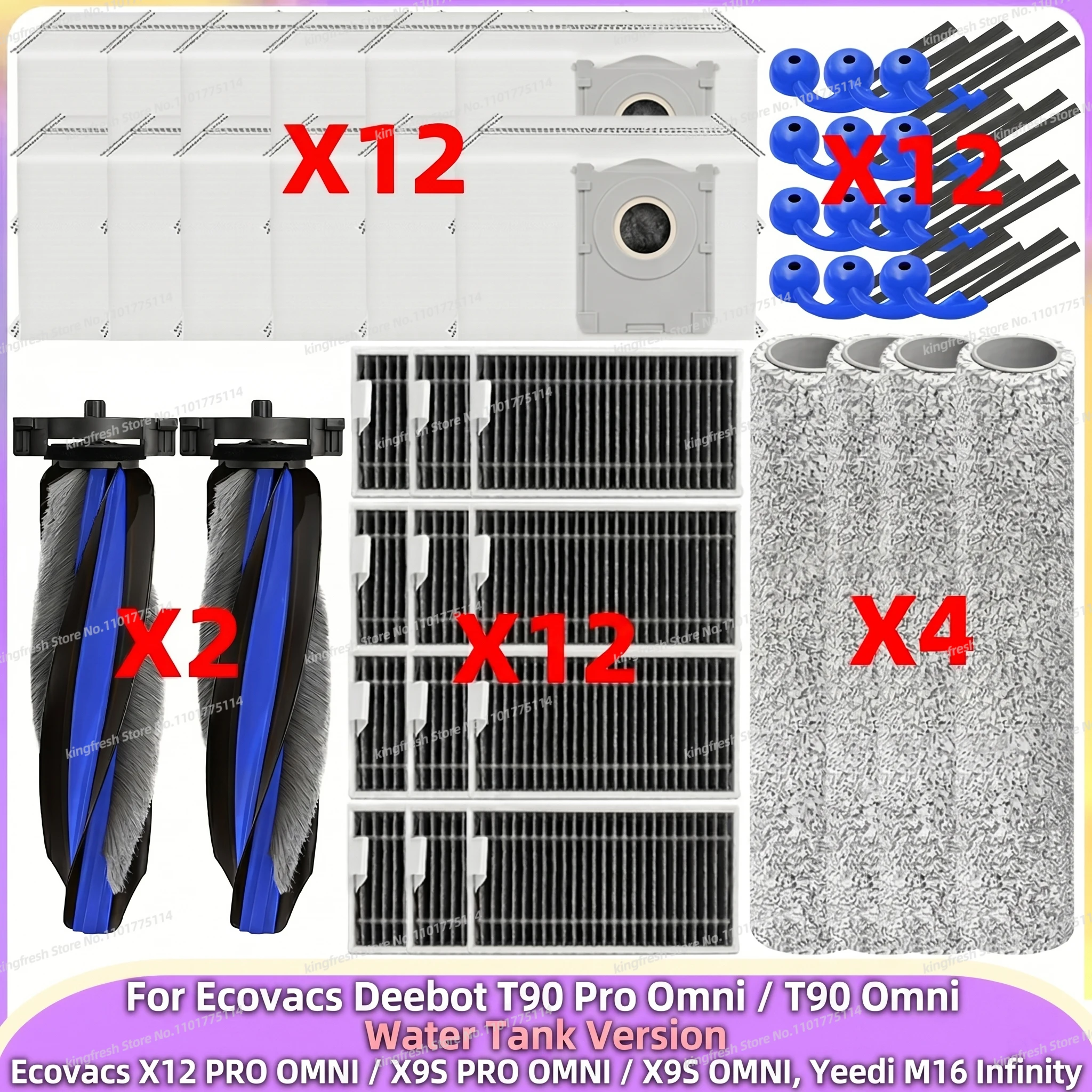 Passend für Ecovacs T90 Pro Omni / T90 Omni - mit Wassertank, Ecovacs X12 PRO OMNI / X9S Pro Omni / X9S Omni, Yeedi M16 Infinity Hauptbürste Seitenbürste Filter Staubbeutel Wischtuch Zubehör Image