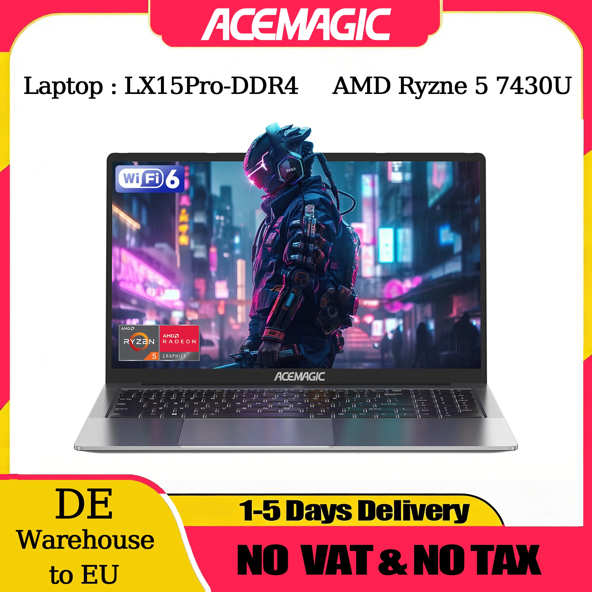 ACEMAGIC Laptop 15,6 Zoll FHD Laptop AMD Ryzen 5 7430U 16 GB RAM 512 GB SSD Windows 11 Pro Notebook 180 ° Klappcomputer Wifi6 BT5.2 Image