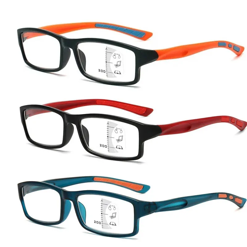 Männer Vintage Multifokale Lesebrille Neue Trend Rechteckige Progressive Brillen Frauen Mode Farbe Weit Sicht Sport Presbyopie Image