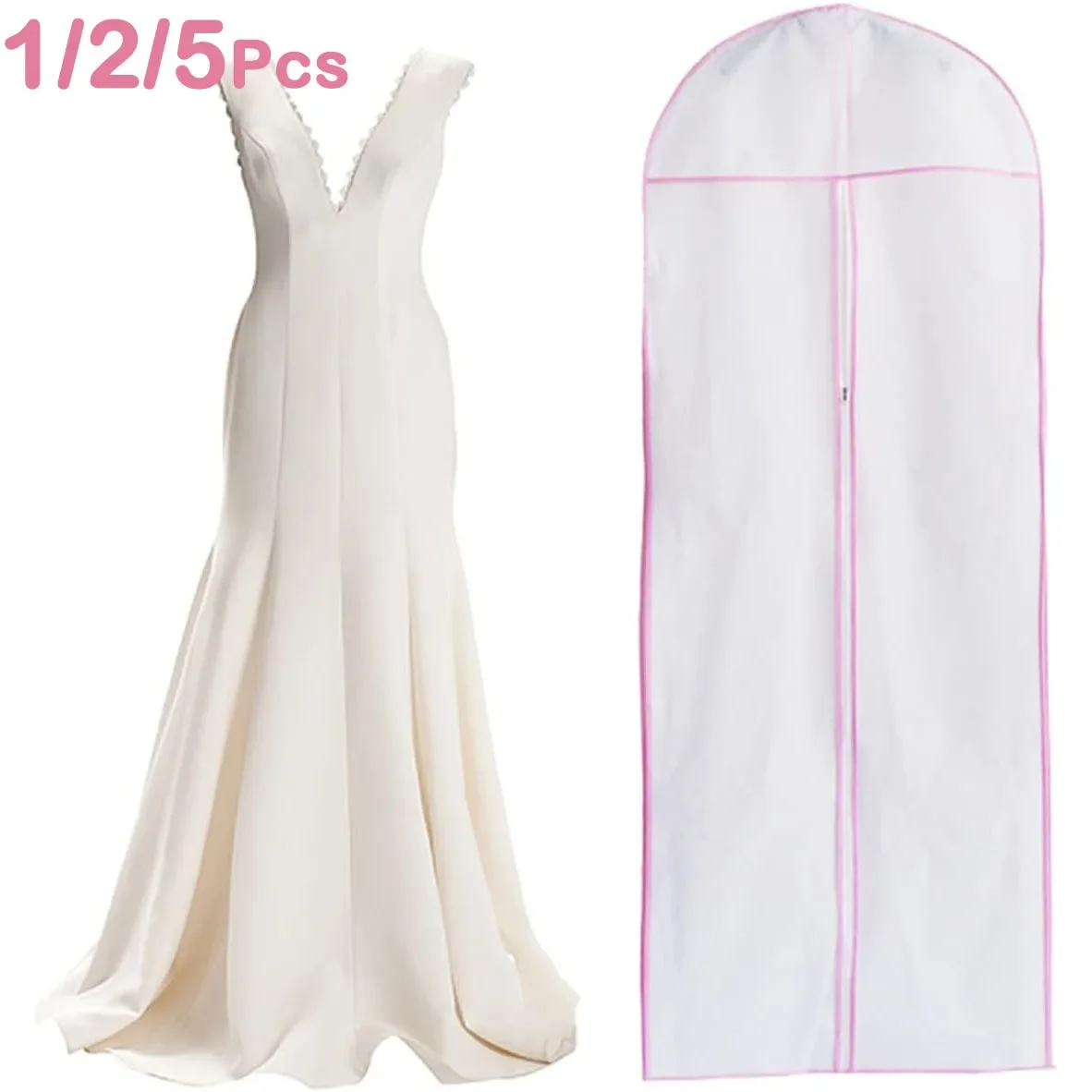 1/2/5Pcs 180cm Hochzeit Kleid Staub Abdeckung Hängen Braut Kleidungsstück Kleid Kleidung Anzug Mantel hause Lagerung Tasche Für Kleidung Image